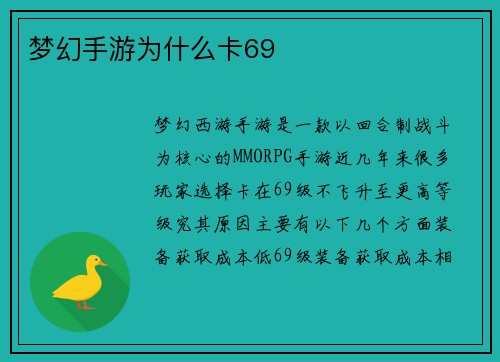 梦幻手游为什么卡69